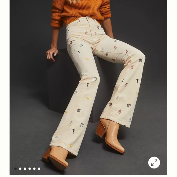 Anthropologie Pilcro The Icon Flare Embroidered Corduroy Pants - Picture 2 of 3